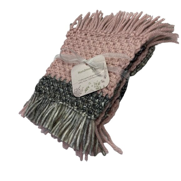 Mug Rugs Coasters Handmade Crochet Pink Gray Fringe Felt Back Set of 4 - Picture 10 of 11